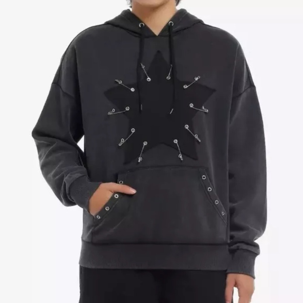 NWTs Social Collison star safety pin hoodie - Size Medium
